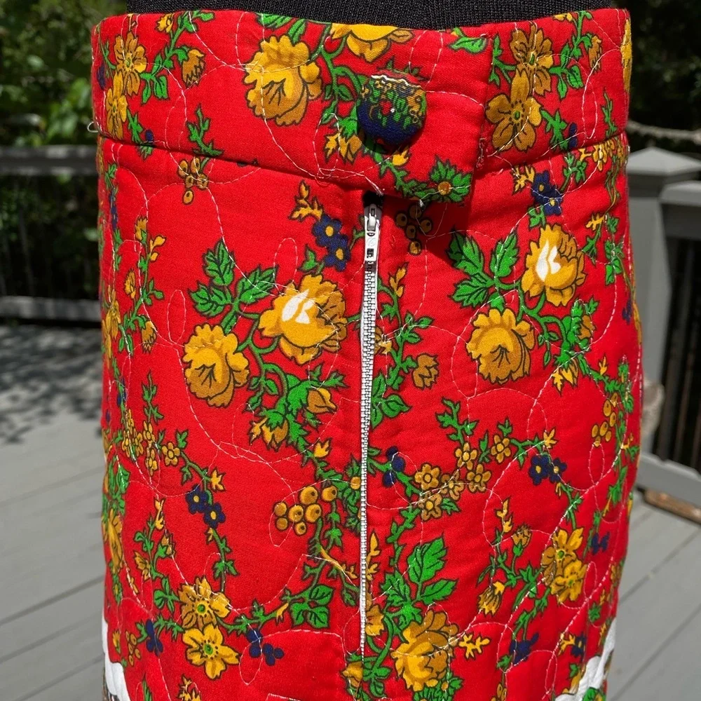 Vintage 60s Metal Zipper Cottagecore Prairie plaid FlorL Quilted Maxi Skirt - Picture 6 of 7